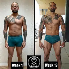 Voor en na van Carlos, 44 jaar, na 19 weken shoot prep