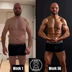 Voor en na van Coen, 42 jaar, na 56 weken shoot prep