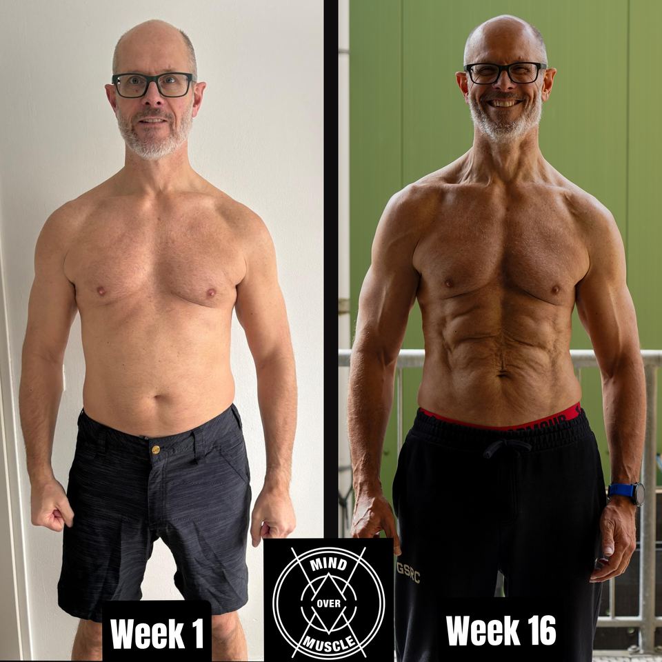 Voor en na van Martin (57) bij Mind Over Muscle: week 1 en week 16