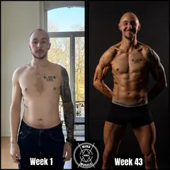 Voor en na van Bob, 35 jaar, na 43 weken shoot prep