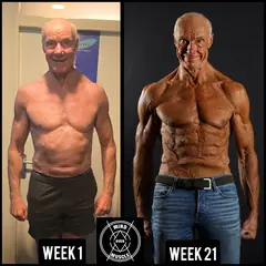 Voor en na van Bert-Jan, 72 jaar, na 21 weken shoot prep