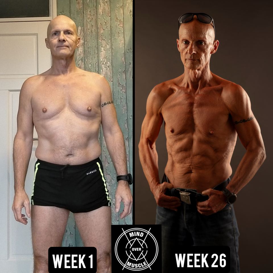 Voor en na van Marcel (64) bij Mind Over Muscle: week 1 en week 26