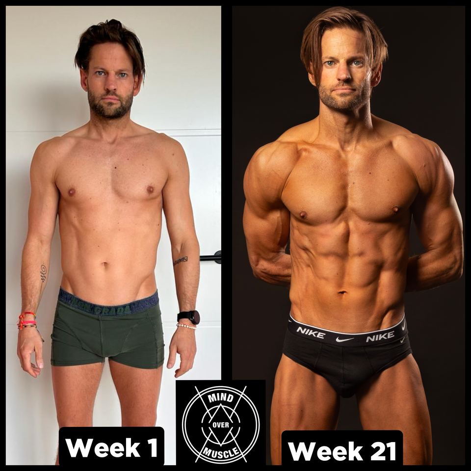 Voor en na van Jorim (41) bij Mind Over Muscle: week 1 en week 21
