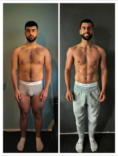 Voor en na van Umit, 23 jaar, na een leefstijltraject