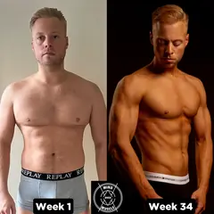 Voor en na van Koen, 32 jaar, na 34 weken shoot prep