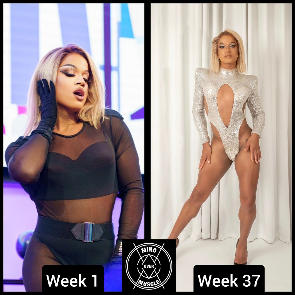 Voor en na van Miss Icy (34) bij Mind Over Muscle: week 1 en week 37