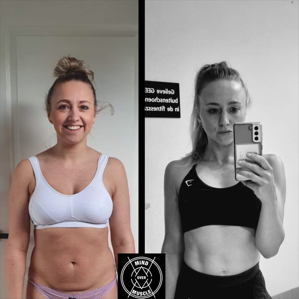 Voor en na van Christiaan (26) bij Mind Over Muscle: week 1 en week 12